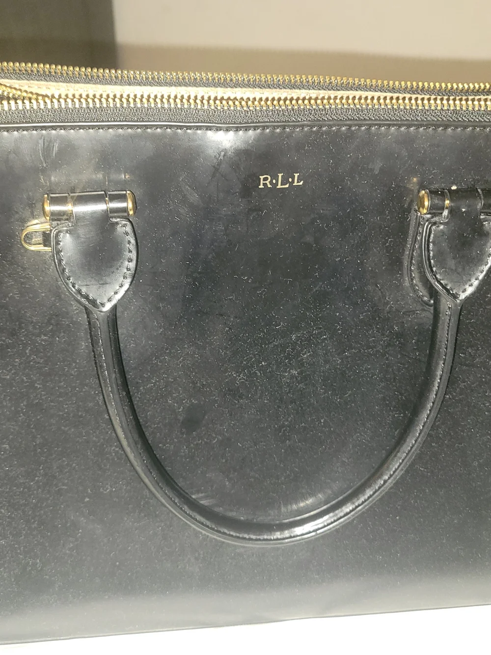 Black Leather LRL Tote Bag - Structured Everyday Handbag